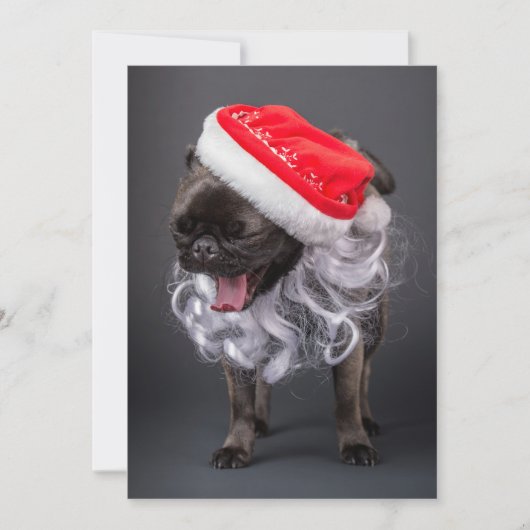 Mops in Weihnachtsmannmütze und Bart Feiertagskarte (Vorderseite)