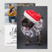 Mops in Weihnachtsmannmütze und Bart Feiertagskarte (Vorne/Hinten)