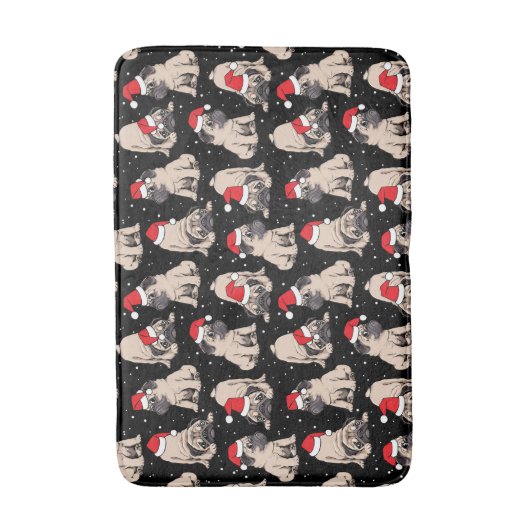 Mops in Weihnachtsmannmützen Weihnachtsmuster Badematte (Vorderseite Vertikal)