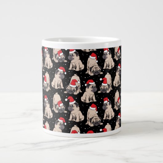 Mops in Weihnachtsmannmützen Weihnachtsmuster Jumbo-Tasse (Vorderseite)