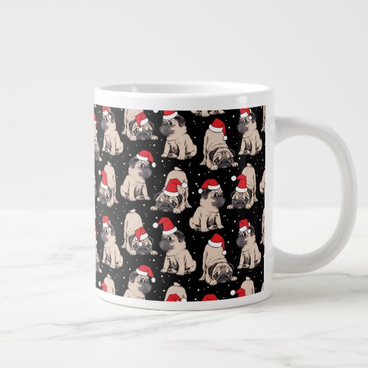 Mops in Weihnachtsmannmützen Weihnachtsmuster Jumbo-Tasse (Rechts)