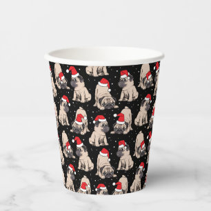 Mops in Weihnachtsmannmützen Weihnachtsmuster Pappbecher