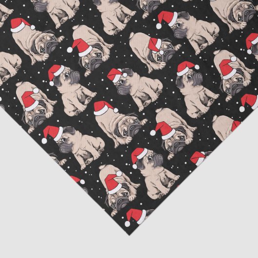 Mops in Weihnachtsmannmützen Weihnachtsmuster Seidenpapier (Ausschnitt)