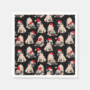 Mops in Weihnachtsmannmützen Weihnachtsmuster Serviette