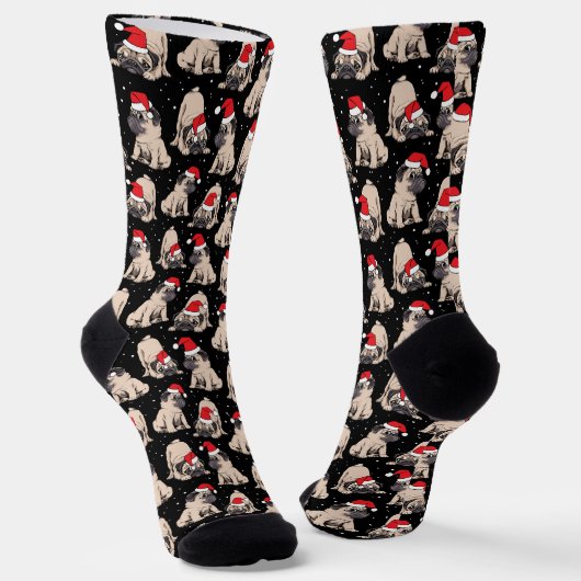 Mops in Weihnachtsmannmützen Weihnachtsmuster Socken (Gewinkelt)