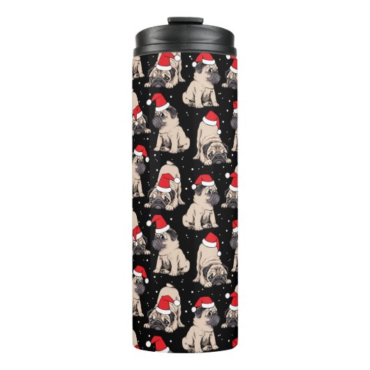 Mops in Weihnachtsmannmützen Weihnachtsmuster Thermosbecher (Vorderseite)