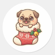 Mops in Weihnachtsstrumpf Aufkleber