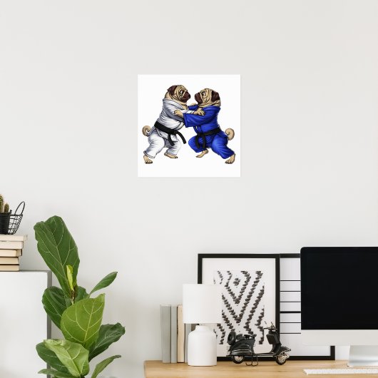Mops Jiu-Jitsu-Wrestler Poster (Heimbüro)