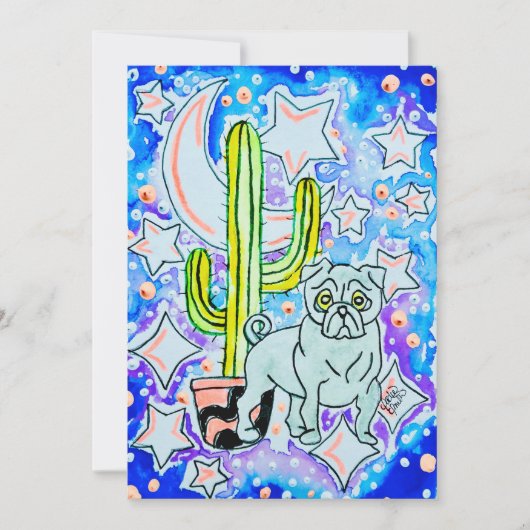 Mops & Kaktus Einladung (Vorderseite)
