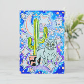 Mops & Kaktus Einladung (Stehend Vorderseite)