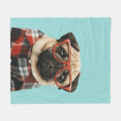 Mops Kariert Shirt Fleecedecke (Vorderseite (Horizontal))