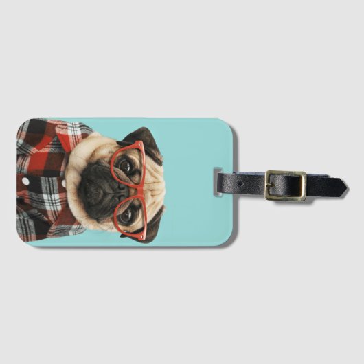 Mops Kariert Shirt Gepäckanhänger (Vorderseite (Horizontal))