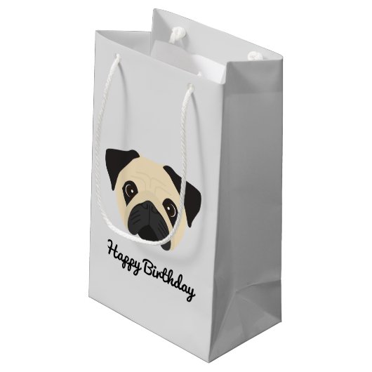 Mops Kleine Geschenktasche Geschenktüte (Rückseite Schrägansicht)