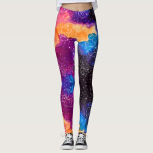 Mops-Konstellations-Raum hat Himmel-lila Orange in Leggings