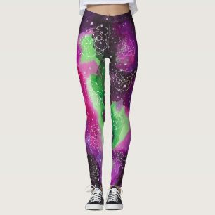 Mops-Konstellations-Stern-Galaxie-Grüntöne lila Leggings
