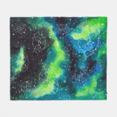 Mops-Konstellations-Stern-Himmel-Grüntöne-Blues Fleecedecke (Vorderseite (Horizontal))