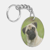 Mops-Kopf gespannt, Kamera betrachtend Schlüsselanhänger (Vorderseite links)