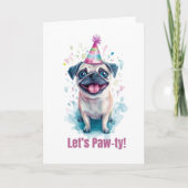 Mops "Lass’s Paw-ty!" Celebration Card Karte (Vorderseite)