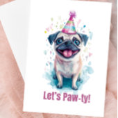 Mops "Lass’s Paw-ty!" Celebration Card Karte