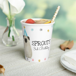 Mops Lasse Pawty Dog Birthday Party Blue Paper Cup Pappbecher