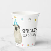 Mops Lasse Pawty Dog Birthday Party Blue Paper Cup Pappbecher (Vorderseite)