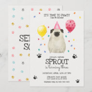 Mops Lasse Pawty Hund Geburtstag Einladung Pink