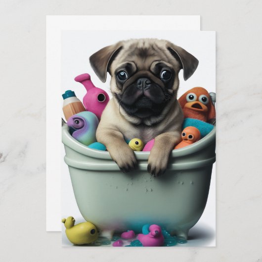 Mops Leben: Ein Abenteuer in der Badewanne Einladung (Vorne/Hinten)