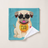 Mops-Leben-individueller Name u. Farbtuch-Set Badhandtuch Set (Waschlappen)