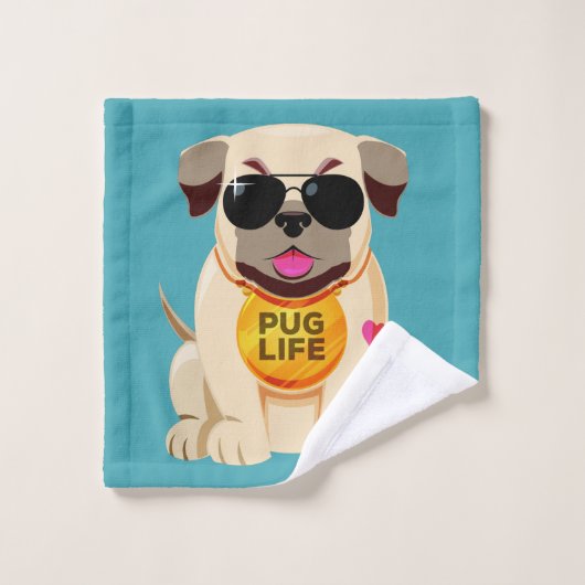 Mops-Leben-individueller Name u. Farbtuch-Set Badhandtuch Set (Waschlappen)