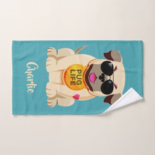 Mops-Leben-individueller Name u. Farbtuch-Set Badhandtuch Set (Handtuch)