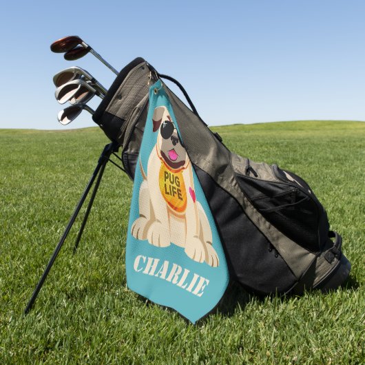 Mops-Leben-Name- u. -farbgolftuch Golfhandtuch (Gras)