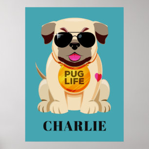 Mops-Leben-Name- u. -farbplakat Poster