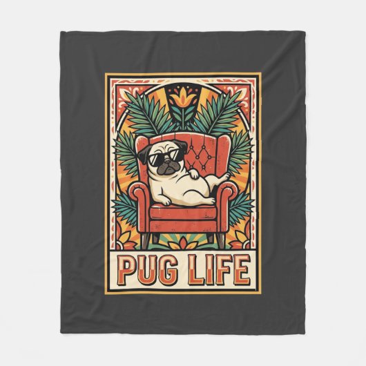 Mops Leben Retro-Folk-Art-Hund Fleecedecke (Vorderseite)