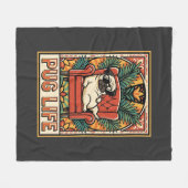 Mops Leben Retro-Folk-Art-Hund Fleecedecke (Vorderseite (Horizontal))