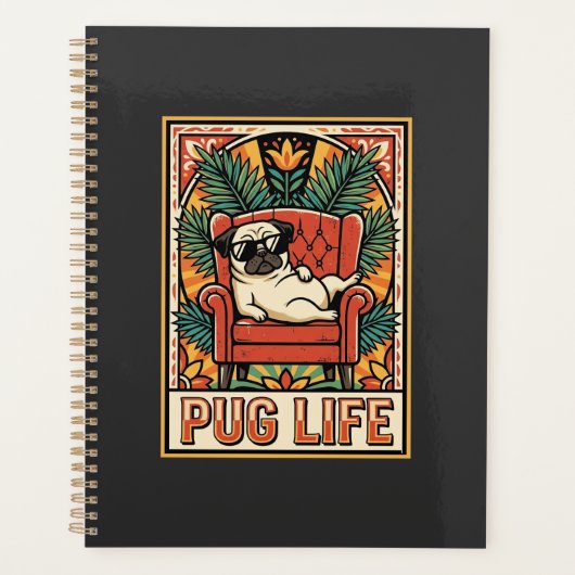 Mops Leben Retro-Folk-Art-Hund Planer (Vorderseite)