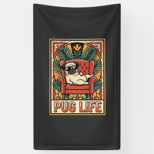 Mops Leben Retro-Folklore-Kunst Hund Banner (Vertikal)