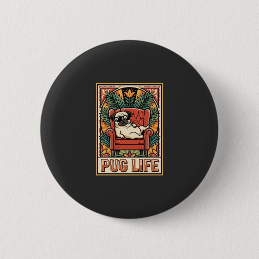 Mops Leben Retro-Folklore-Kunst Hund Button (Vorderseite)