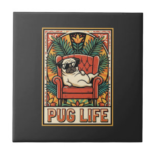 Mops Leben Retro-Folklore-Kunst Hund Fliese