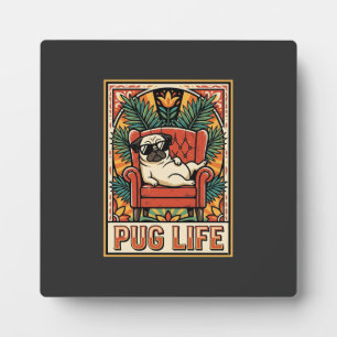 Mops Leben Retro-Folklore-Kunst Hund Fotoplatte