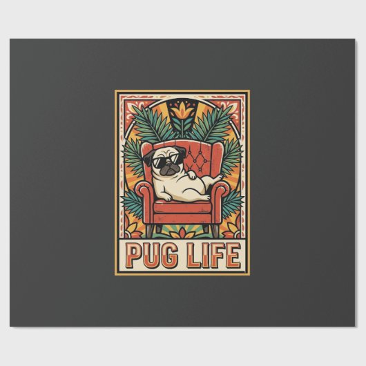 Mops Leben Retro-Folklore-Kunst Hund Geschenkpapier (Flach)