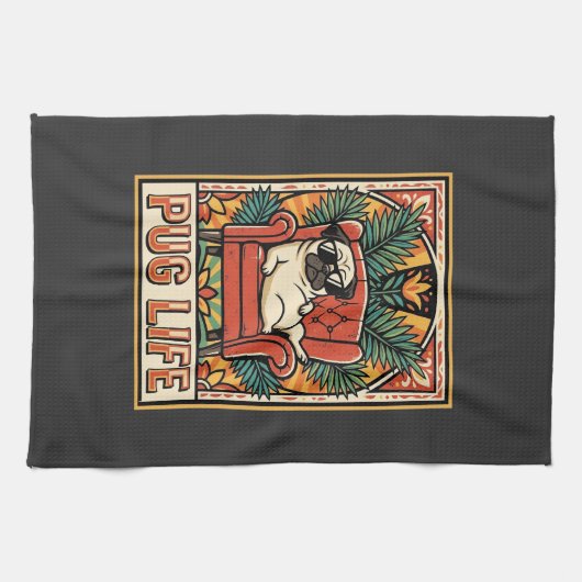 Mops Leben Retro-Folklore-Kunst Hund Geschirrtuch (Horizontal)