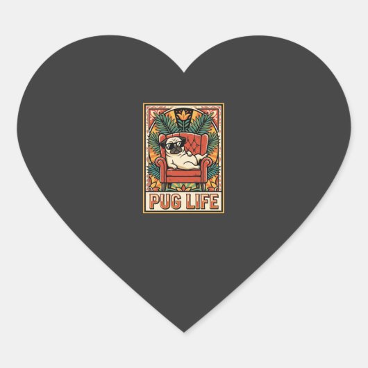 Mops Leben Retro-Folklore-Kunst Hund Herz-Aufkleber (Vorderseite)