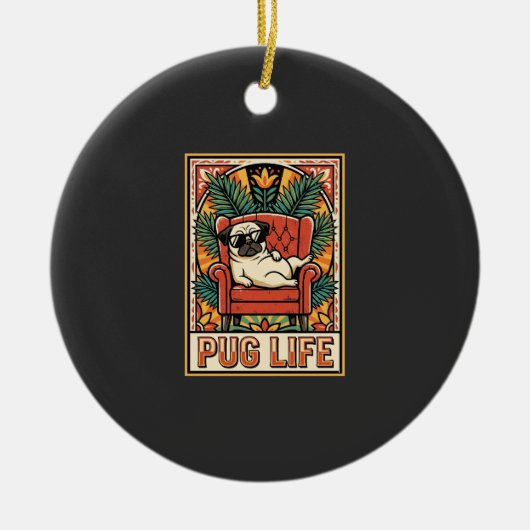 Mops Leben Retro-Folklore-Kunst Hund Keramik Ornament (Vorne)