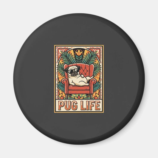 Mops Leben Retro-Folklore-Kunst Hund Magnet (Vorne)