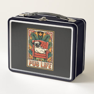 Mops Leben Retro-Folklore-Kunst Hund Metall Brotdose