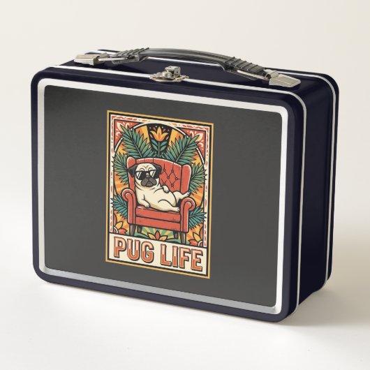 Mops Leben Retro-Folklore-Kunst Hund Metall Brotdose (Vorderseite)