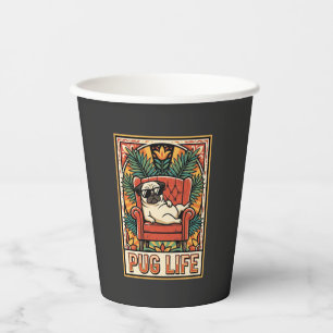 Mops Leben Retro-Folklore-Kunst Hund Pappbecher