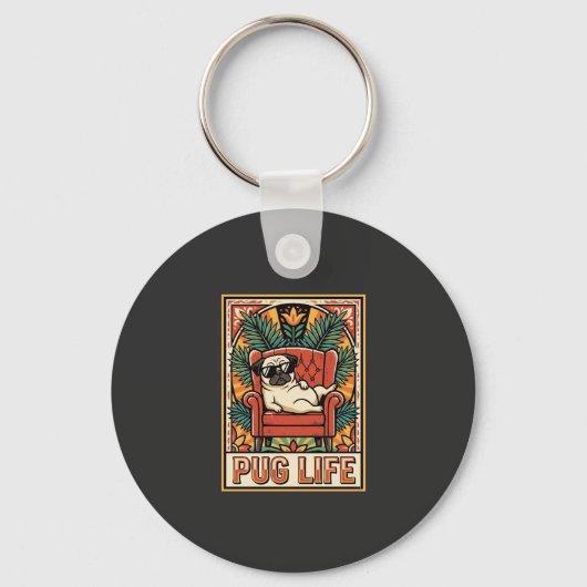 Mops Leben Retro-Folklore-Kunst Hund Schlüsselanhänger (Vorderseite)