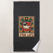 Mops Leben Retro-Folklore-Kunst Hund Strandtuch (Vorderseite)