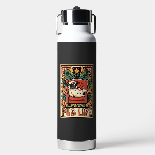 Mops Leben Retro-Folklore-Kunst Hund Trinkflasche (Vorderseite)